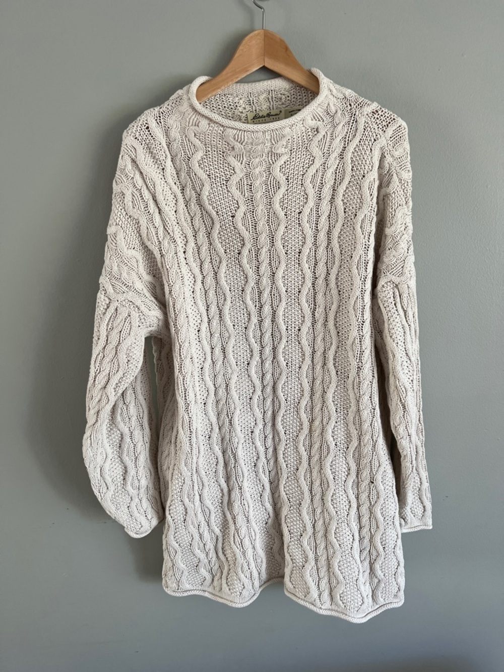 Eddie Bauer Cream Cable-Knit Crewneck Sweater - Picture 2 of 7